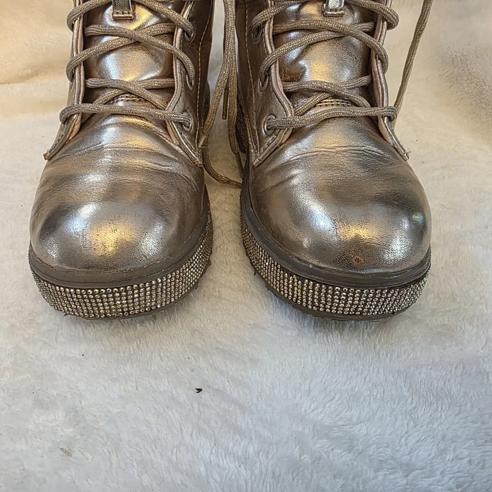 Skechers Rose Gold Girls Boots with Rinestones Size US 4 EUR 36‎